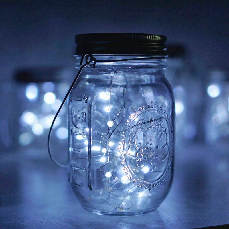 Miaro 8 Pack Mason Jar Lights, 20 LED Solar Pure White Fairy String Lights Lids Insert for Garden Deck Patio Party Wedding Christmas Decorative Lighting Fit for Regular Mouth Jars (Cool White) - Image 5